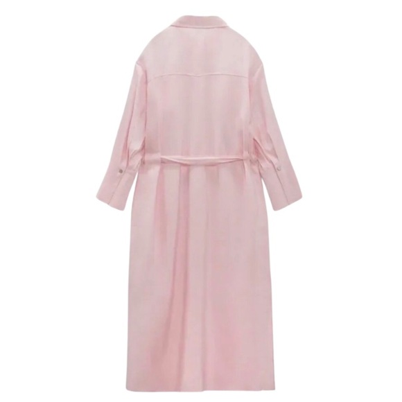 Zara Midi Button Down Shirt Dress Long Sleeve Side Split Waist Belt Pink Size XS - Picture 3 of 10